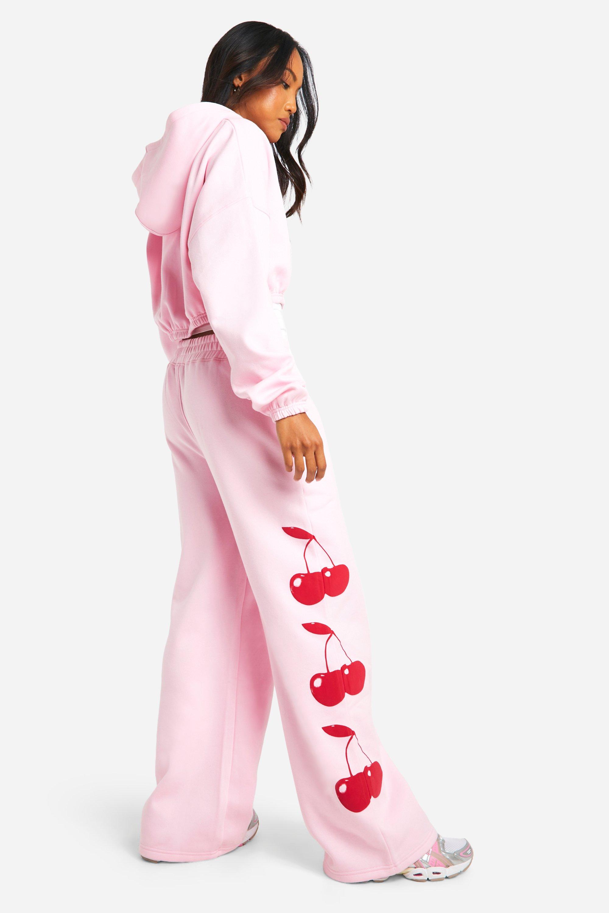 Cherry Print Straight Leg Track Pants boohoo AU